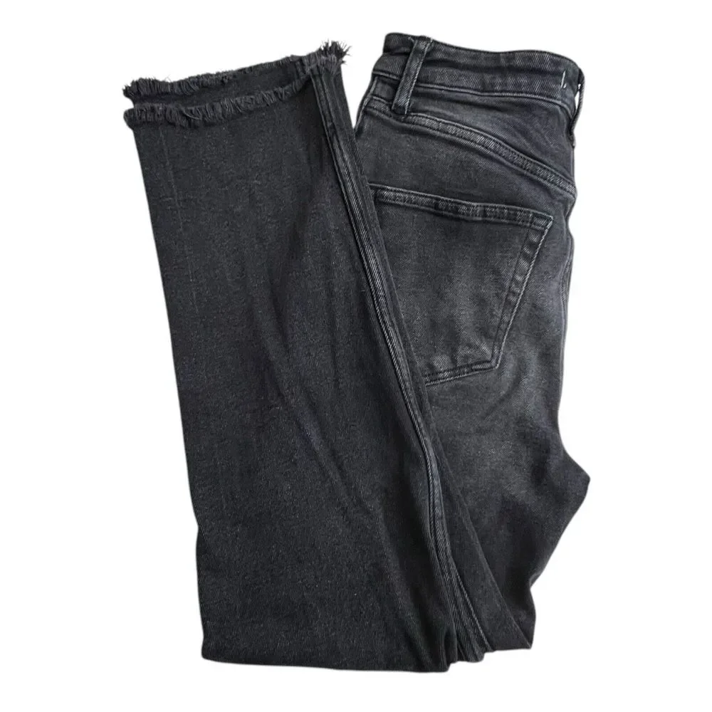 We The Free Womens 28 Black High‎ Rise Raw Hem Cropped Straight Leg Jeans
